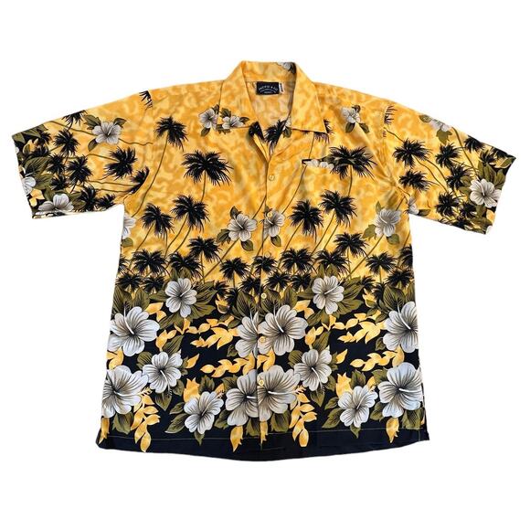 VTG Pacific & Co Hawaiian Shirt Men’s L Yellow Floral Palm Aloha Camp Collar Y2K - Picture 2 of 12